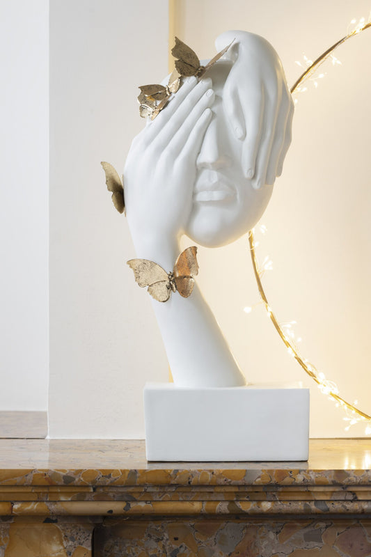 Face Butterflies Stand Poly White/Gold