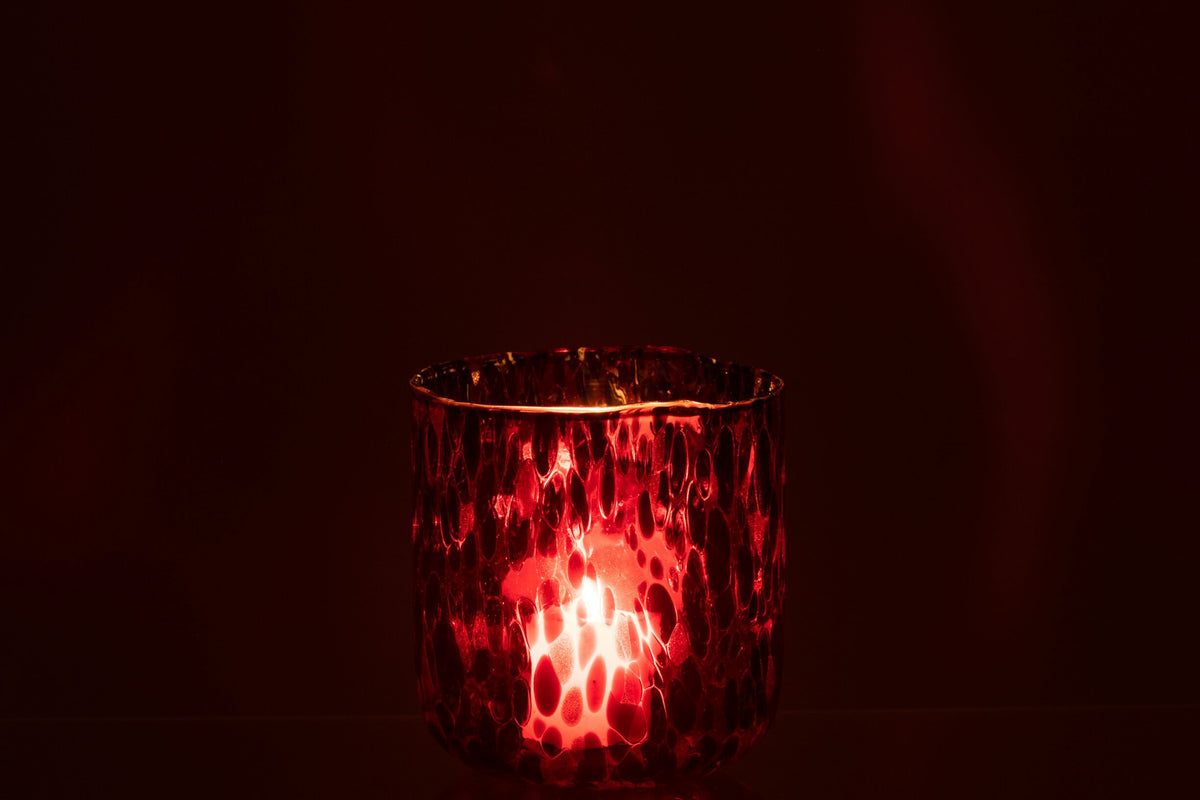 Windlicht Gevlekt Glas Rood/Zwart Medium