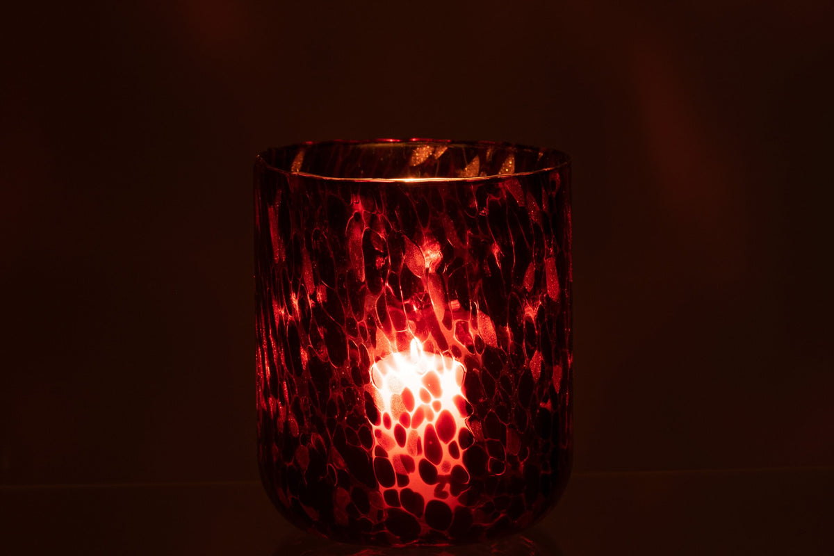 Windlicht Gevlekt Glas Rood/Zwart Large