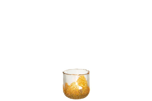 Kaarshouder Strass Glas Transparant/Goud Small