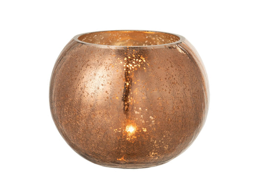 Windlicht Bol Craquele Glas Parel Effect Bruin Large