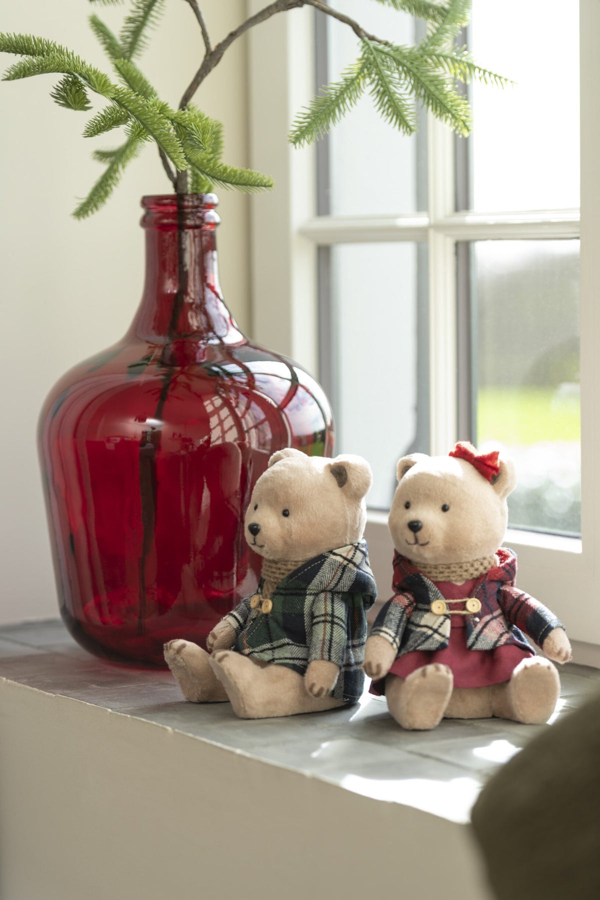 Bear Sitting Boy/Girl Textile Grey/Red Assortment Of 2
