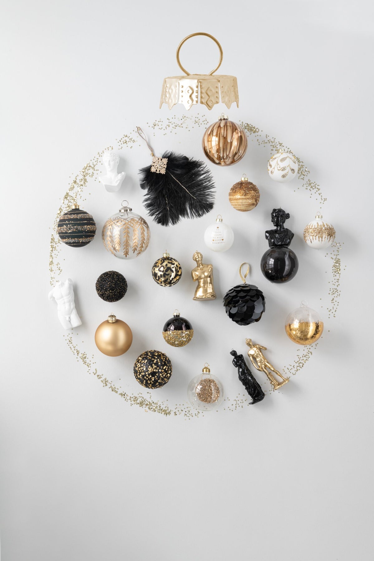 Box Of 8 Christmas Bauble 2+2+2+2 Text Christmas Glass White/Gold
