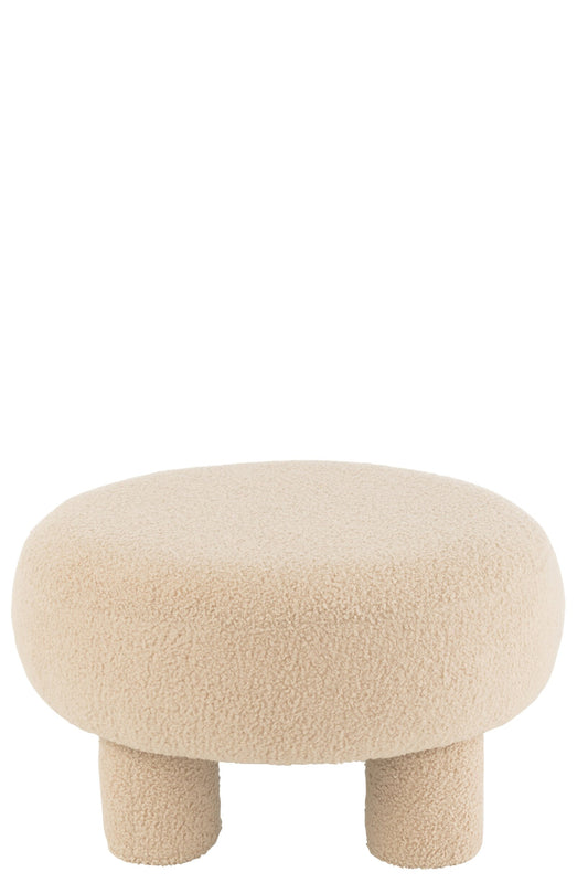 Stool Round Teddy Legs Bouclé Warm Beige