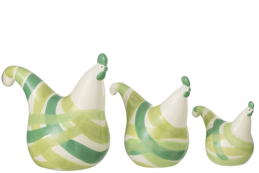 Set Of 3 Hens Lines Dolomite Green Mix