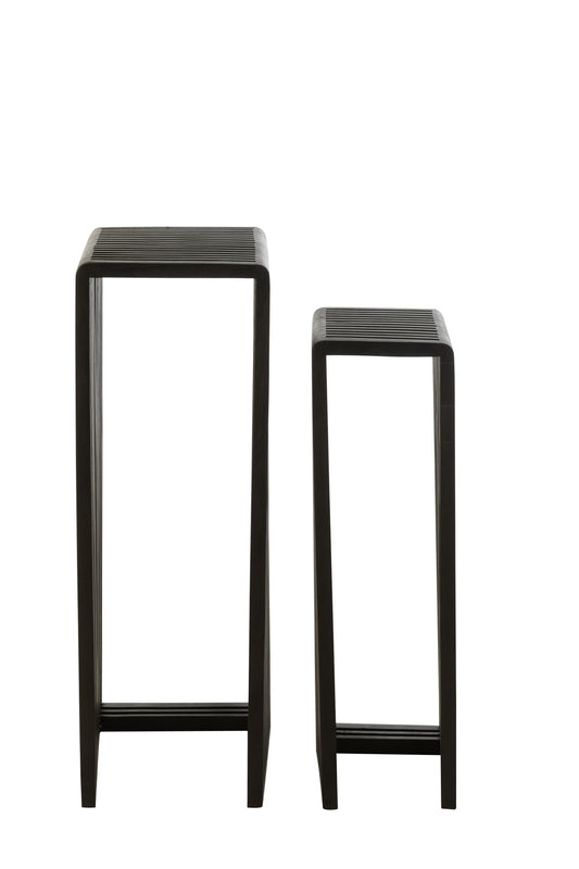 Set Of 2 Side Tables Cubic Recycle Teak Black