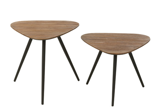 Set Of 2 Tables Triangle Recycle Teak Natural