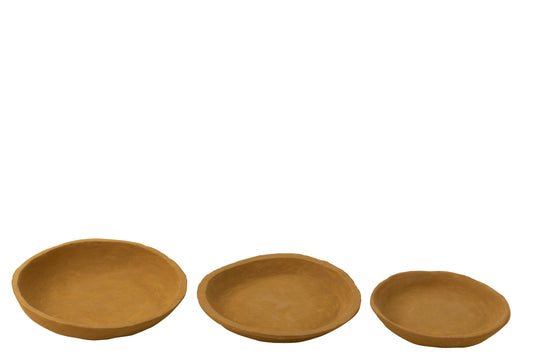 Set Of 3 Plates Paper Mache Yellow