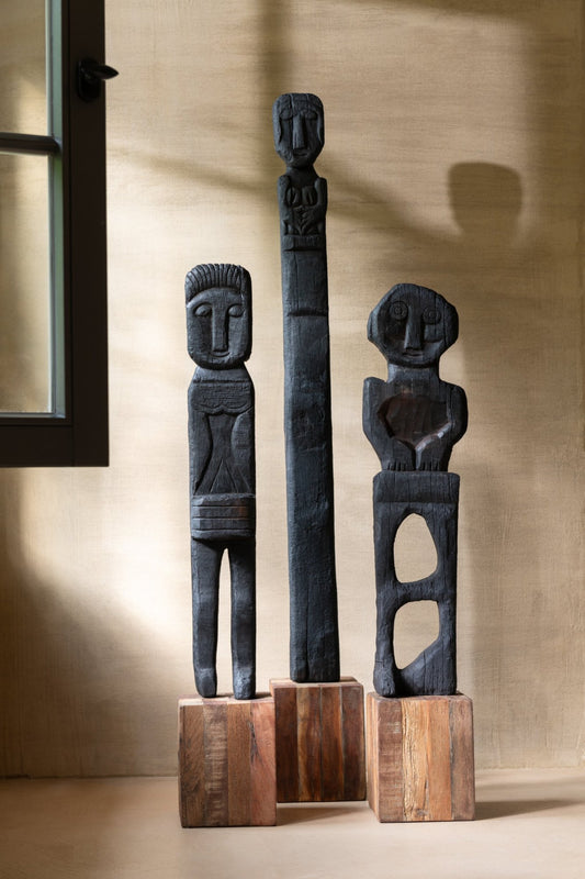 Statue Kuru Recycled Wood Black/Natural