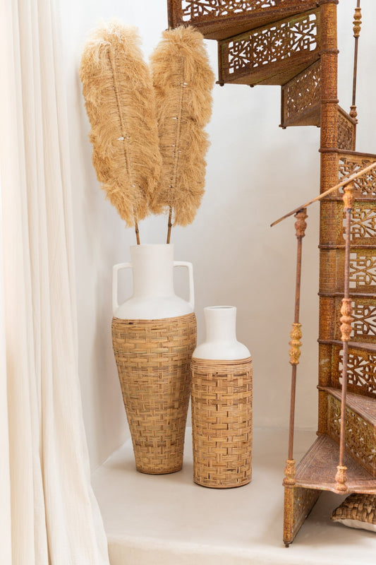 Vase Weaving Terracota/Rattan White/Natural