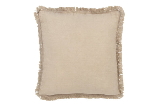Cushion Embroidery Flowers+Fringes Cotton Greige