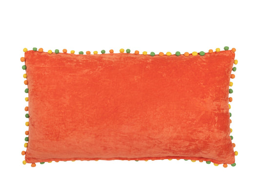 Cushion Rectangle Flowers+Pompoms Velvet Orange