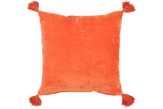 Cushion Square Flowers+Tassels Velvet Orange