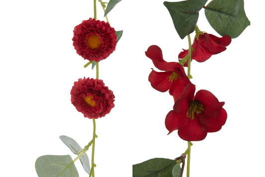Garland Flowers+Leaves Plastic Red/Green Assortment Of 2