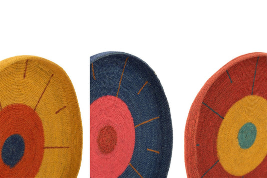 Set Of 3 Tray Wall Decoration Circles+Lines Seagrass Mix