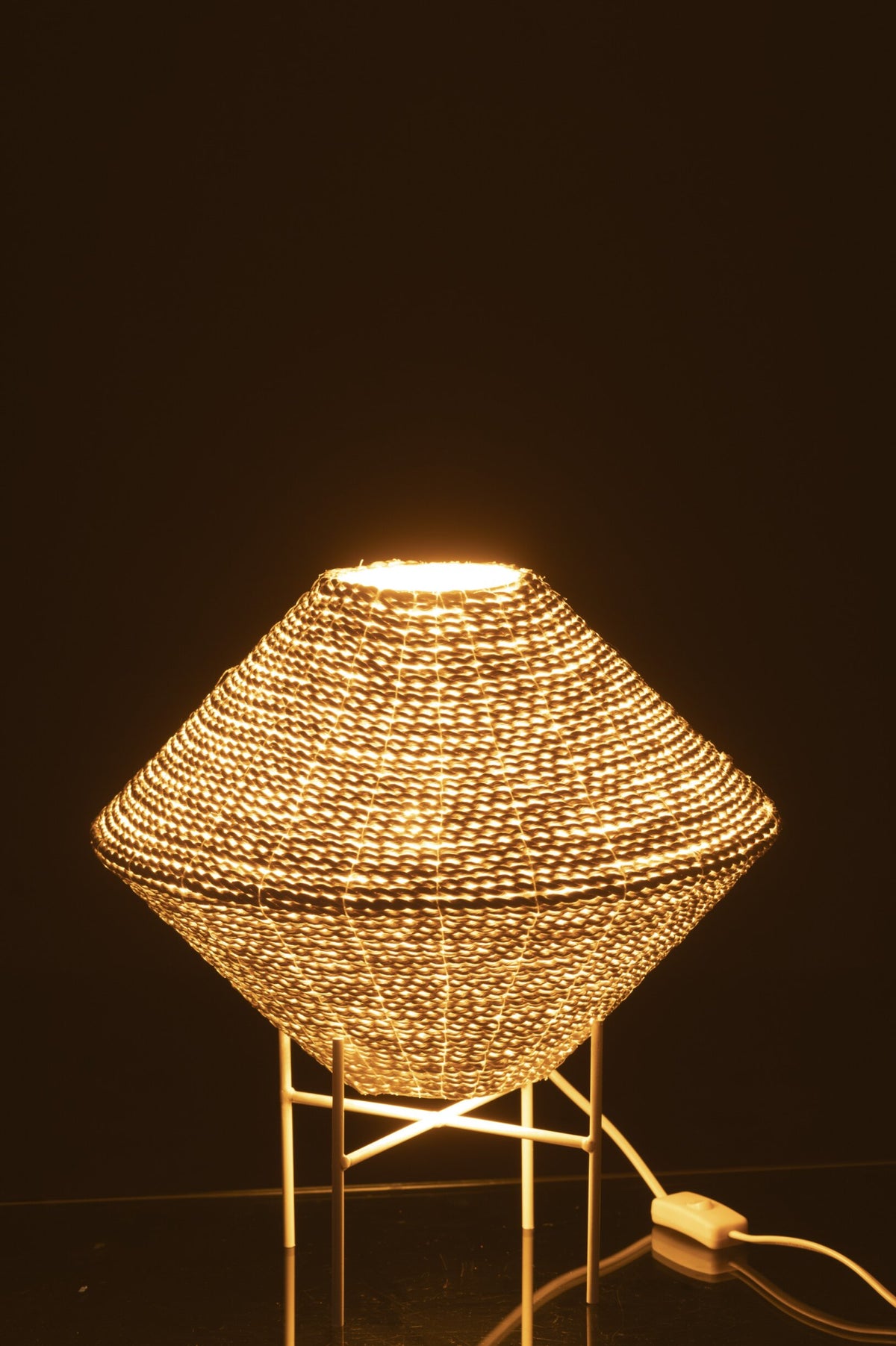 Small white UFO raffia pendant lamp