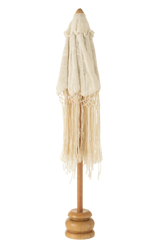 Parasol op voet lang franjes hout/tumanggal wit