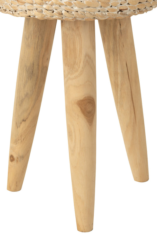 Stool Round Teak Wood/Water Hyacinth White