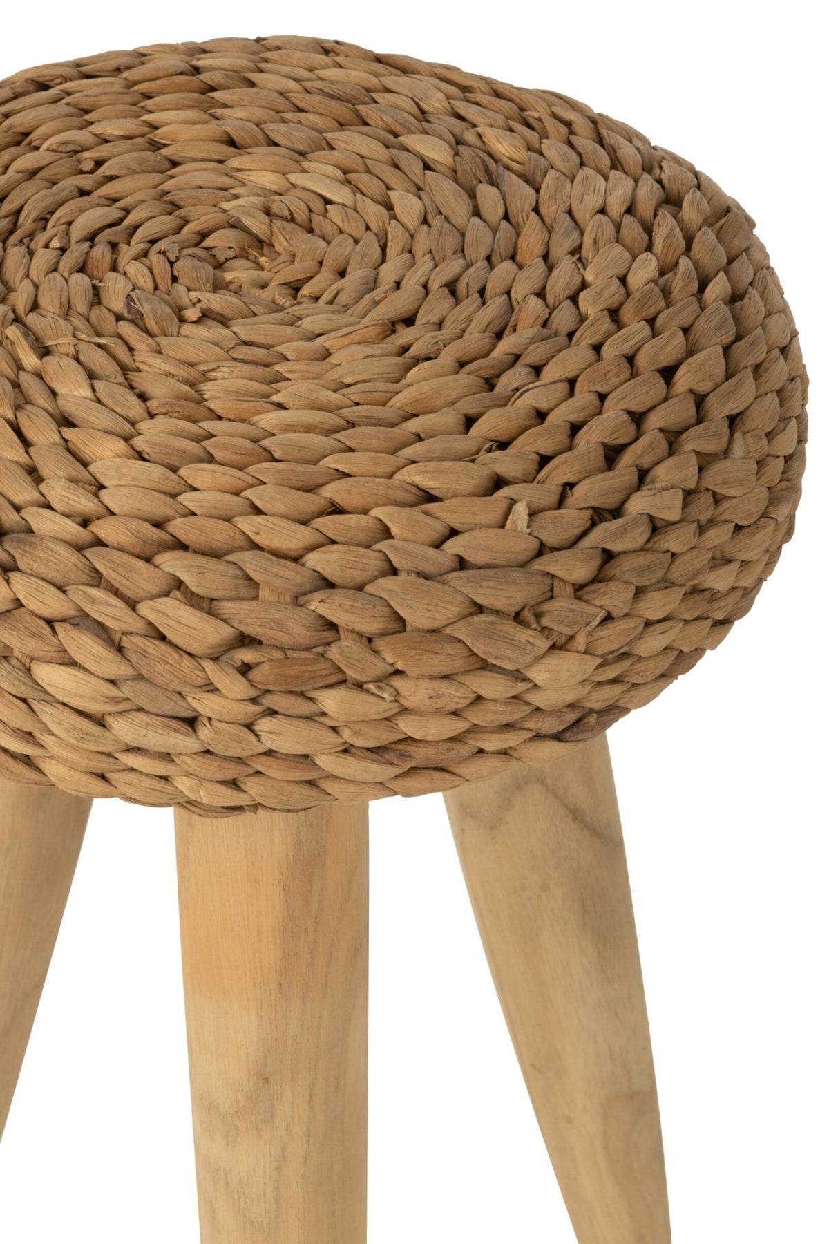 Stool Round Teak Wood/Water Hyacinth Natural