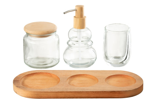 Set Of 4 Bathroom Set Glass/Wood Transparent