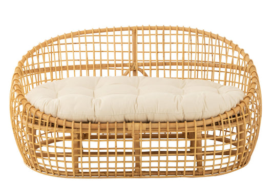 Sofa Lise+Cushion 2 Person Rattan/Textile Natural/White