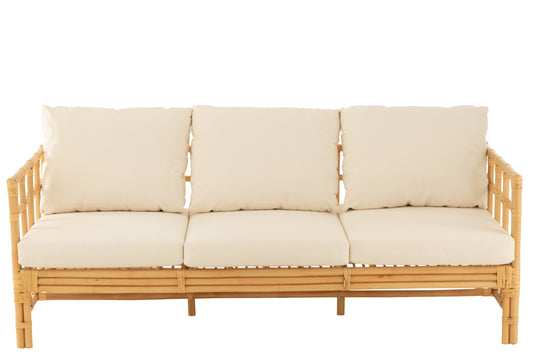 Sofa Elise+Cushion 3 Person Rattan/Textile Natural/White