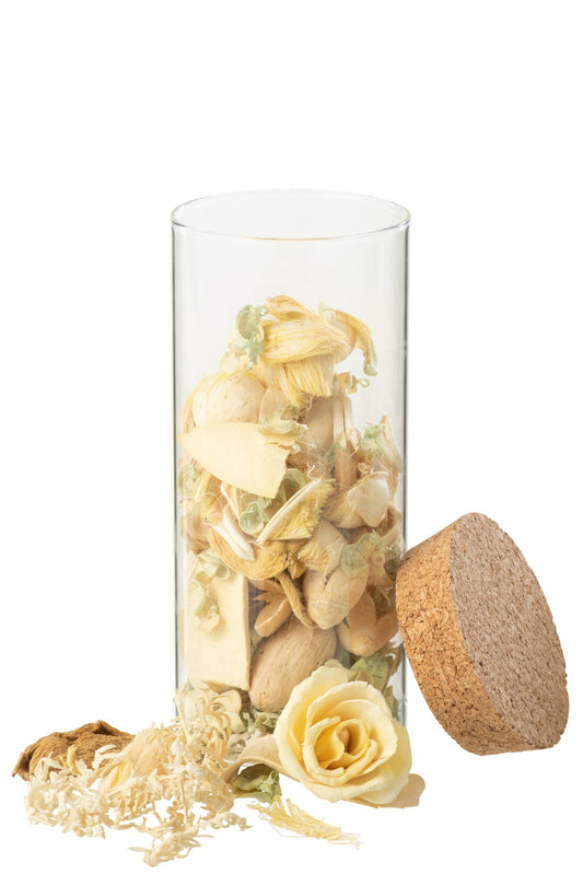 Gedroogde Bloem+Dennehout Citrus Citroen Gras In Pot Glas Geel