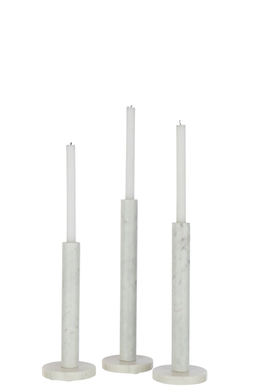 Set Van 3 Kaarshouder Marmer Wit