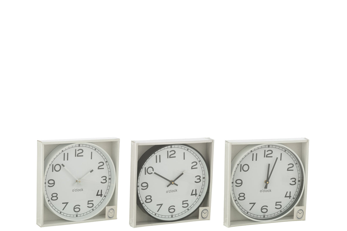 Wall Clock Round Plastic White/Black Small Assortment Of 3
