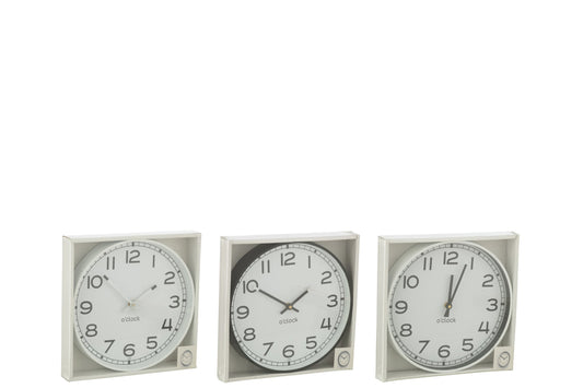 Wall Clock Round Plastic White/Black Small Assortment Of 3