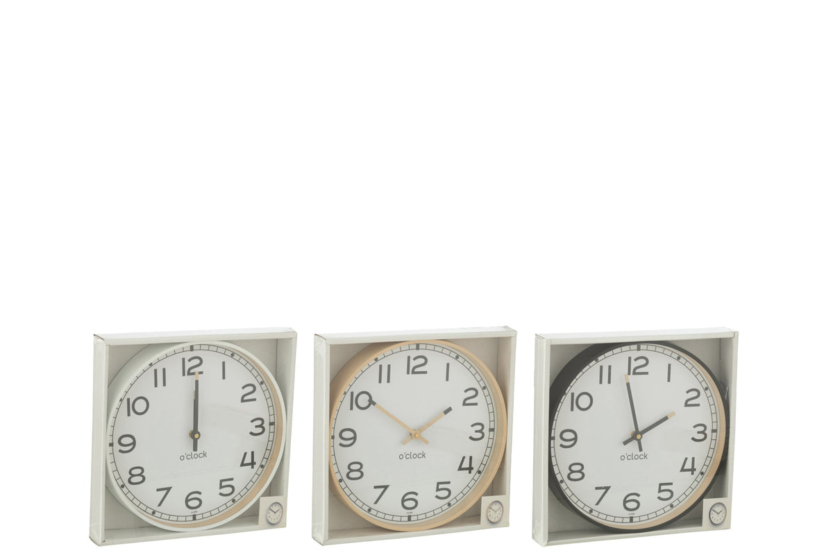 Wall Clock Round Plastic Beige/White/Black Small Assortment Of 3