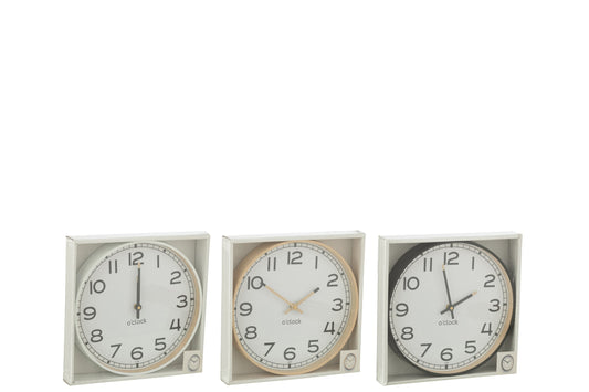 Wall Clock Round Plastic Beige/White/Black Small Assortment Of 3
