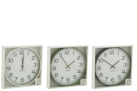 Wall Clock Round Plastic Green/White/Black Large Assortment Of 3