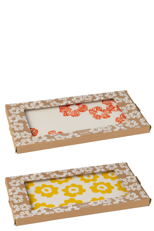 Bord bloem rechthoekig keramiek mix assortiment van 2