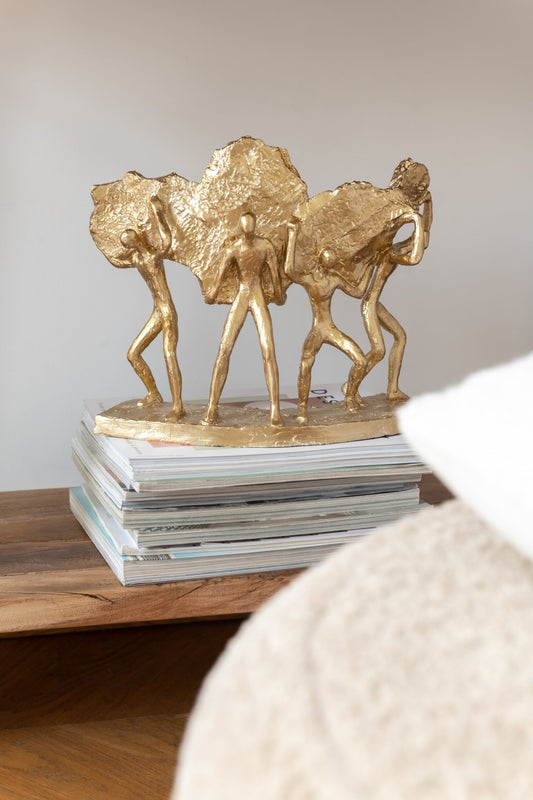 Figures Carrying Stone Resin Gold
