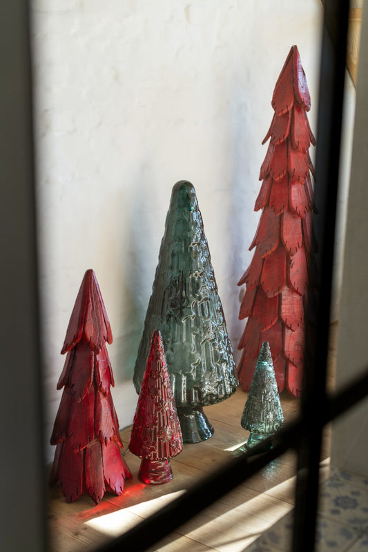 Christmas Tree Pieces Wood Red Small