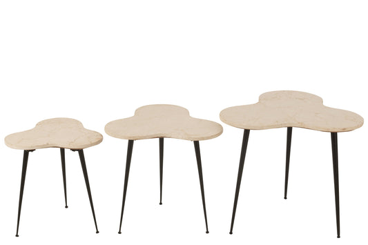 Set Of 3 Side Tables Bee Marble/Metal White/Black