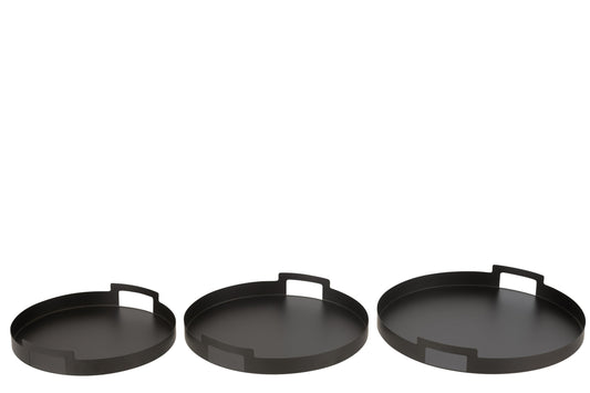 Set van 3 dienbladen rond metaal zwart