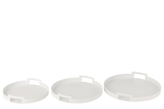 Set van 3 dienbladen rond metaal wit
