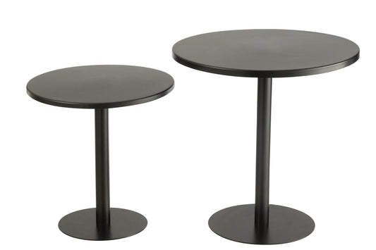 Set Of 2 Side Tables Round Metal Black