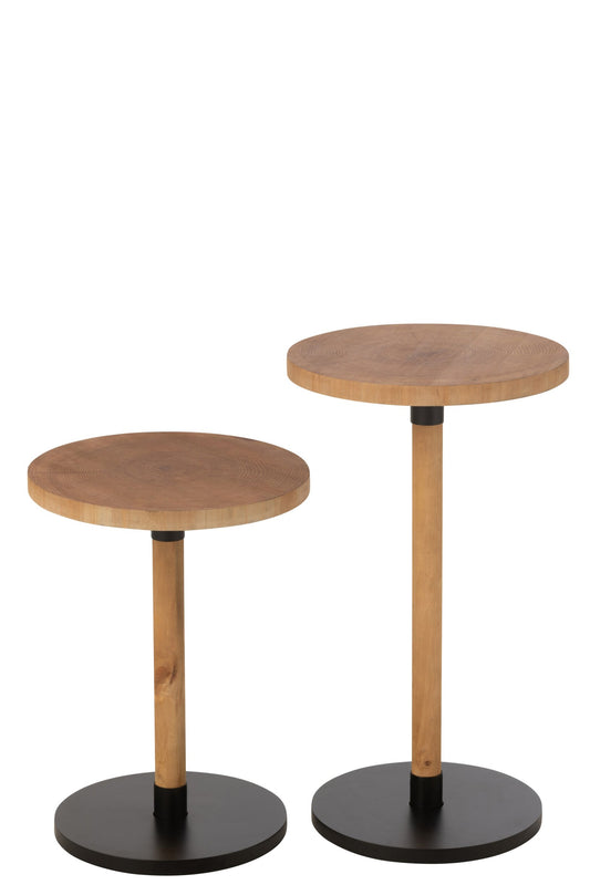 Set Of 2 Side Tables Ron Mdf/Pinewood Natural Black