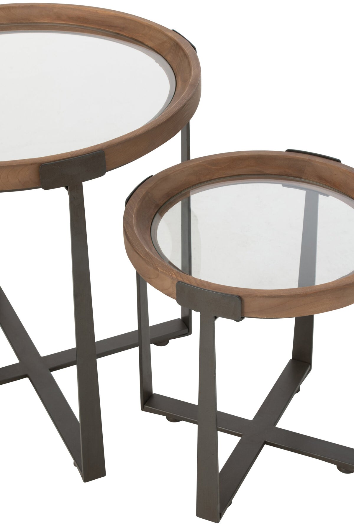 Set Of 2 Coffee Tables Mine Glass/Fir Wood Natural/Black