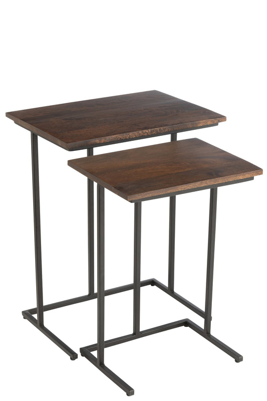 Set Of 2 Tables Rectangle Iron/Mango Wood Brown/Black