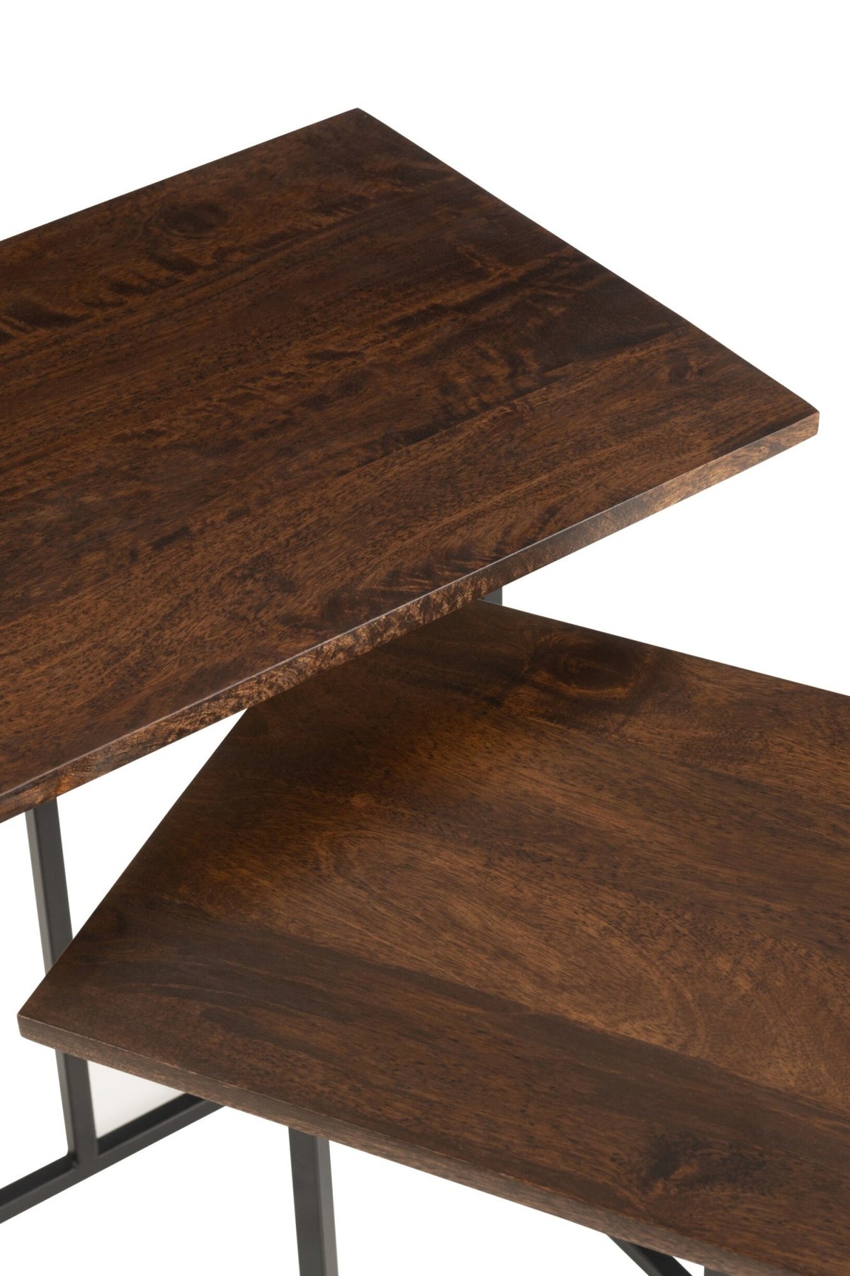 Set Of 2 Tables Rectangle Iron/Mango Wood Brown/Black