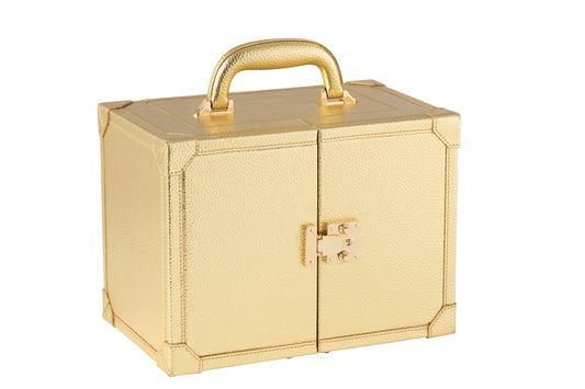 Jewelry case with handle faux leather gold