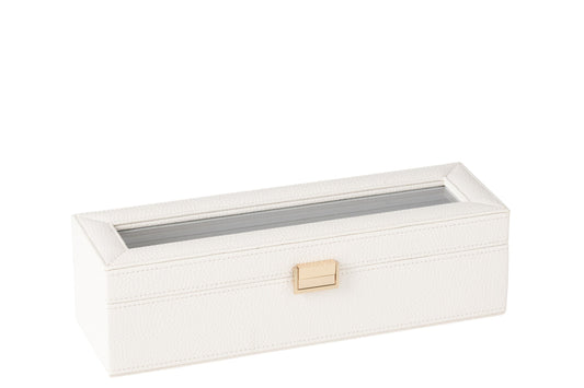 Steel box 6 compartments faux leather white