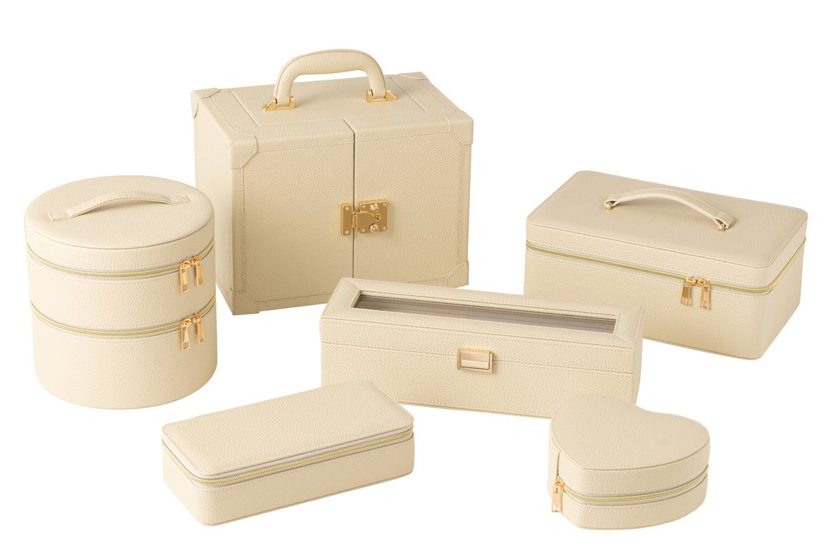 Jewelry case with handle faux leather beige