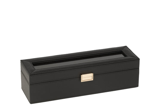 Steel box 6 compartments faux leather black