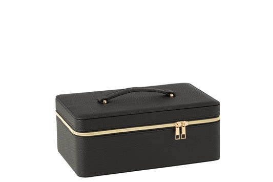 Rectangular cosmetic box + mirror faux leather black