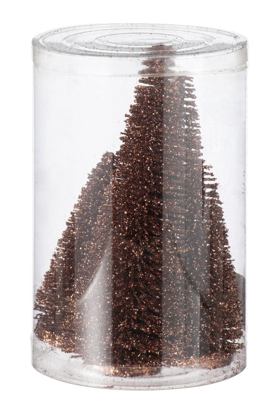 Box Of 4 Christmas Tree Deco Glitters Plastic Brown